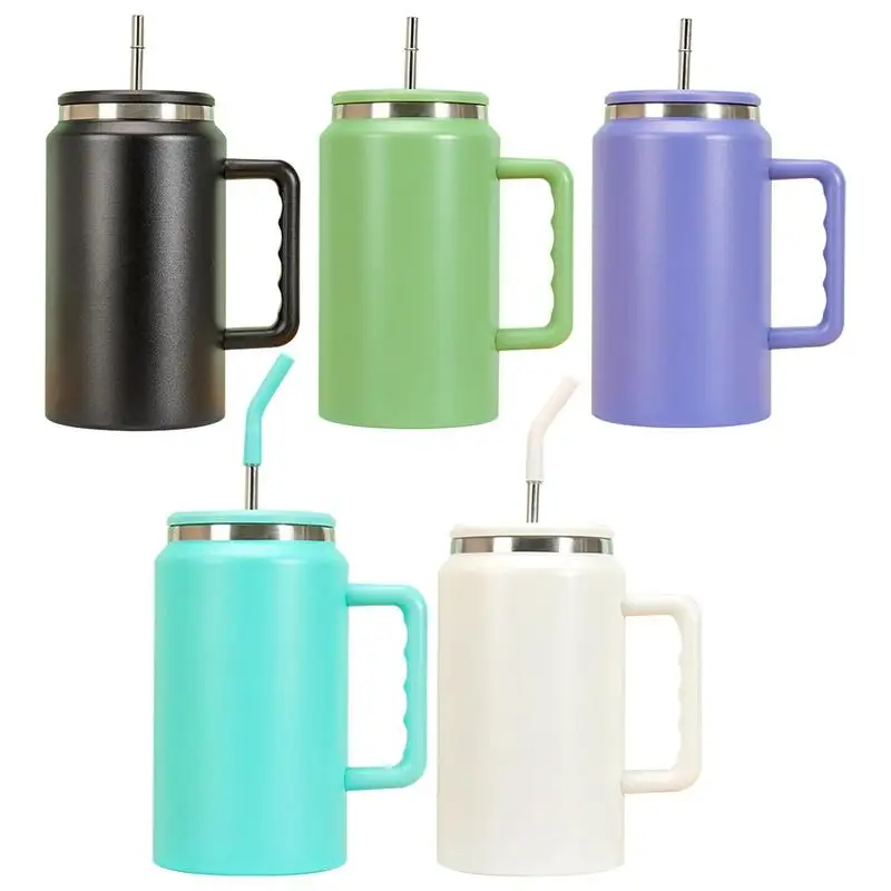 

50 Oz Insulated Water Cup Mug With Straw Handle Tumbler Large Capacity Drinks Cold Hot Coffee Juice Beer Milk Cup With Lid