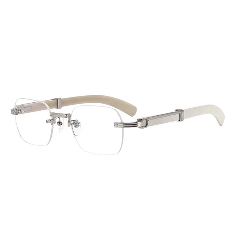 Luxury Rimless Reading Glasses with Buffalo Horn Temples - Anti Blue Light Business Eyewear