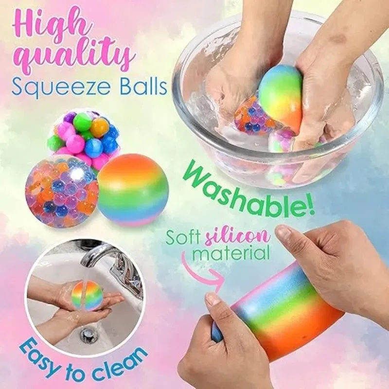 6er-Set Mini-Squishy-Bälle, Regenbogenbälle, sensorisches Fidget-Spielzeug für den Alltag, langlebige, ungiftige Quetschbälle zum Stressabbau_voghion.com