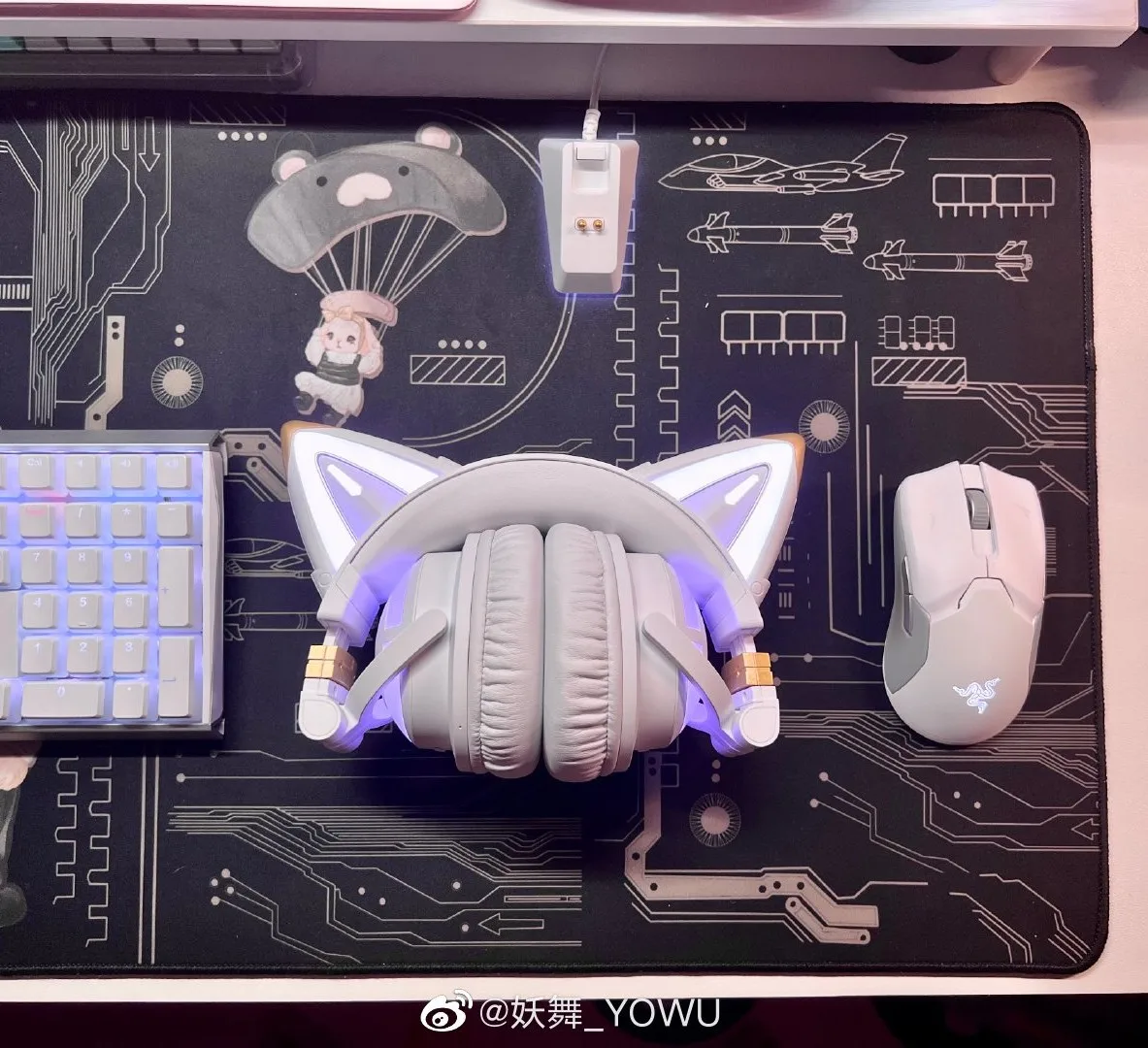 Yowu 3グラム猫耳ワイヤレスbluetoothヘッドセットオーロラrgbライト