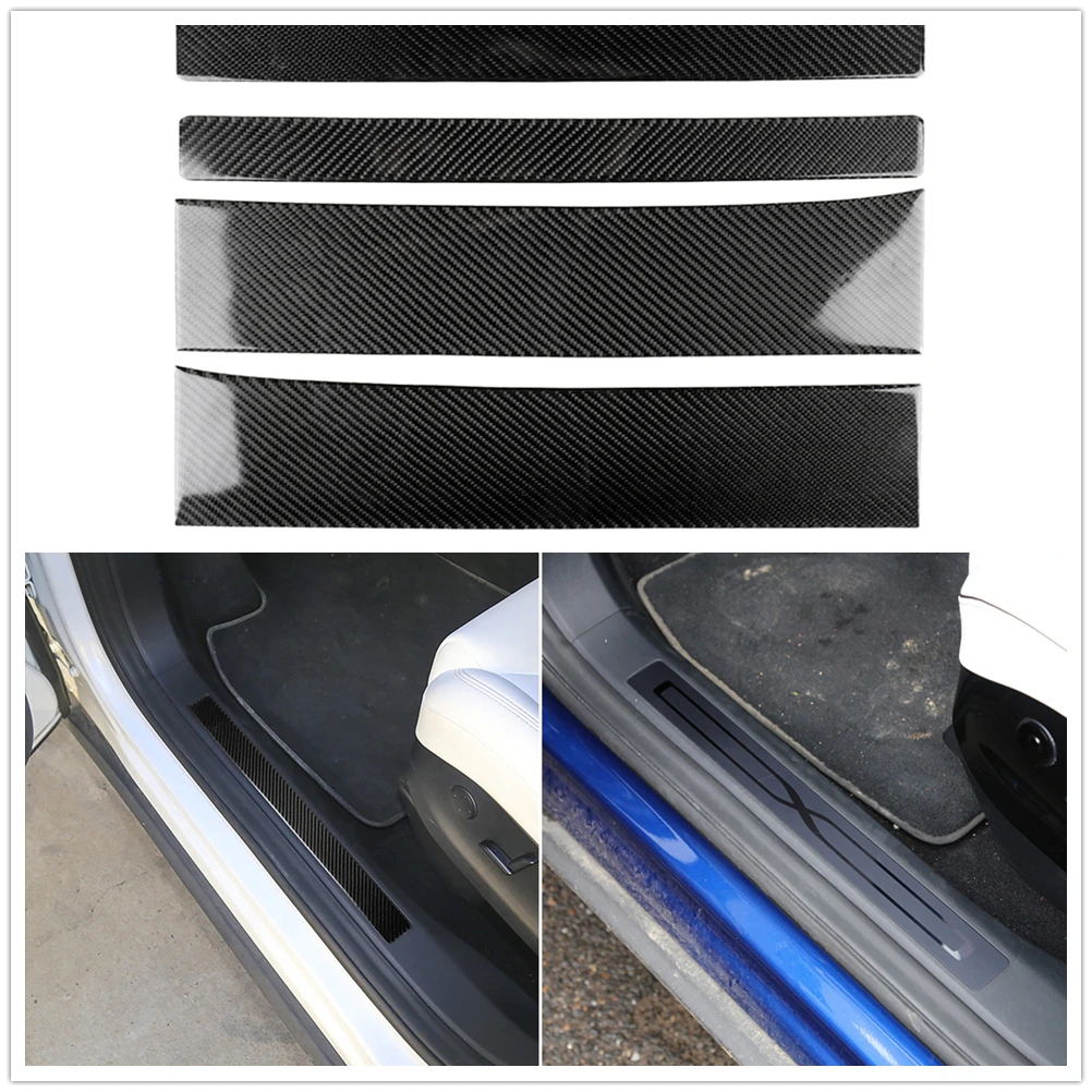 

4x Carbon Fiber Car Door Lower Sill Scuff Guards Cover Trim For Tesla Model X