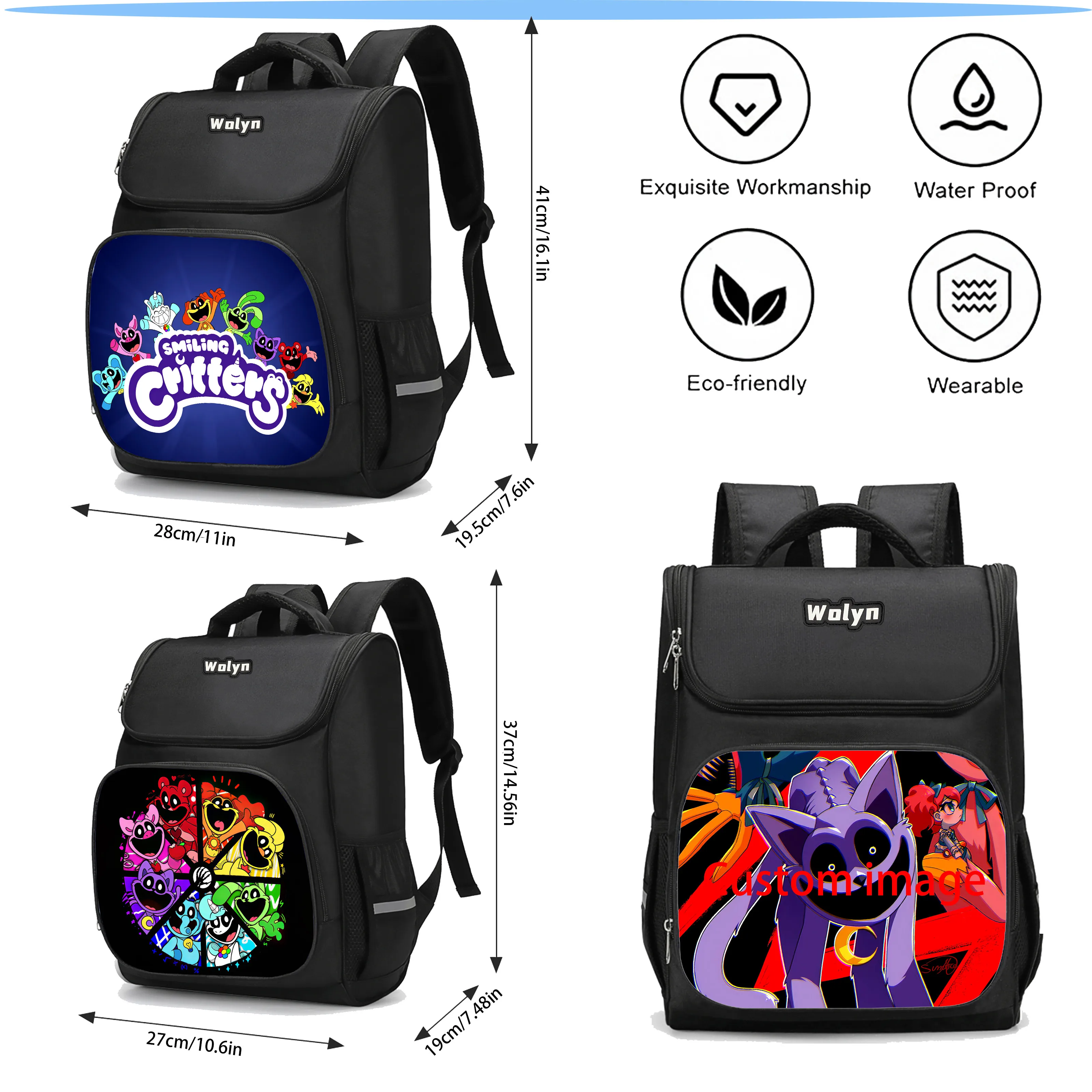 Mochila Smiling Anime Critters School Bags for Boys Girls ,Large Capacity Cartoon School Bacpack with Multicompartment