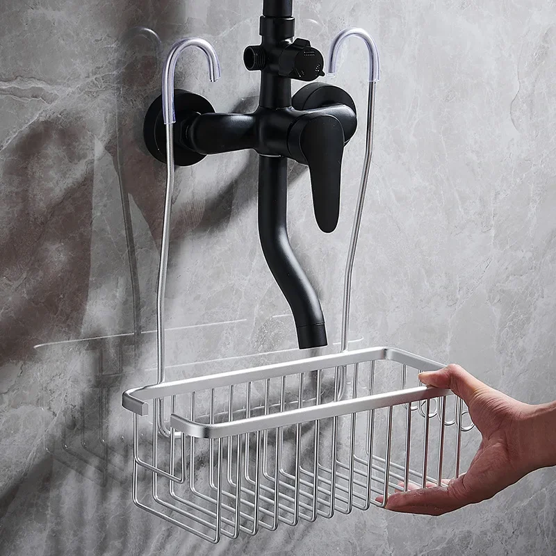 Bathroom Shelf Aluminium Faucet Hanger Without Drilling Shower Shampoo Holder Bath Storage Organizer Bathroom Accessories 3