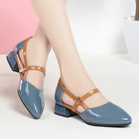 2024 Soft Leather Sandals Women Spring Summer Fashion Pointed Tip Single Shoes Low-Heel Hollow Buckle Ventilate Office Gentle 5