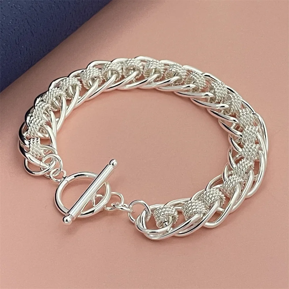 925 Sterling Silver Bracelet Mesh Interwoven Bracelet Women Men Charm Jewelry Gift