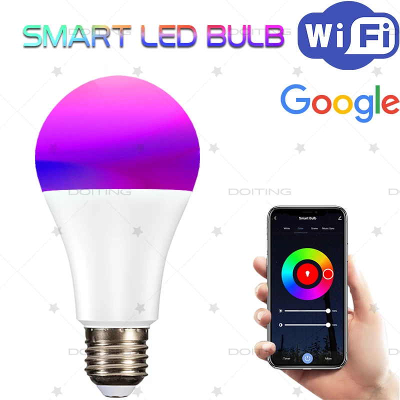 투야 와이파이 스마트 전구, RGB LED 램프, 지능형 밝기 조절, 웜 화이트 램프, 구글 홈, 알렉사 음성 제어 그룹, E27, 15W, 12W