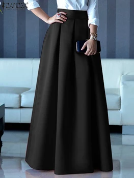 ZANZEA Fashion Women Autumn High Waist Maxi Long Skirt A-line Party Satin Skirt Jupe Vestidos Elegant Office Skirts Faldas Saia 1