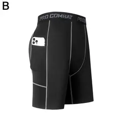 High Performance Men's Quick - Dry Compression Shorts with Pocket - Breathable Stretch Base Layer for Active Sports (Gray Line)