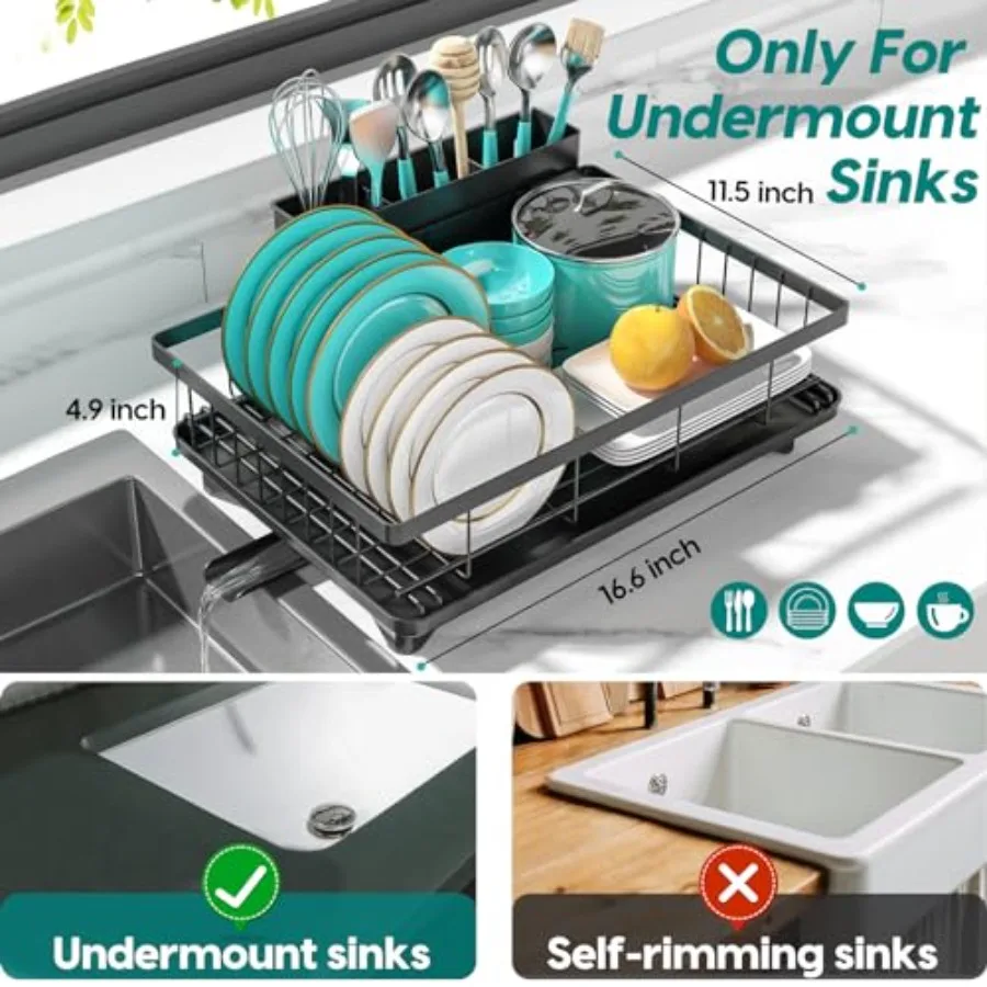 Dish Drying Rack SpaceSaving Dish Racks for Kitchen Counter Rustproof Drying Rack Kitchen with Large Utensil Holder and Increas