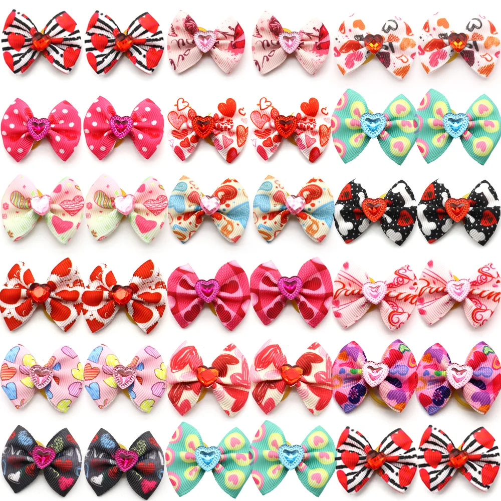 

50/100 PCS Valentine's Pet Hair Bows Rubber Bands Day Dog Cat Puppy Cat Hair Heart Style Supplies Accessories Grooming