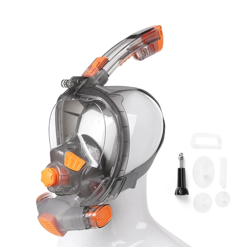 Snorkel Mask Man Woman Scuba Underwater Full Face Diving Mask Orange & Gray (L/XL)