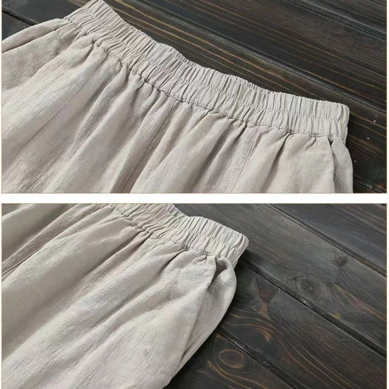 2023 Autumn New Women Ankle-Length Pants Loose 100%Cotton Wide-Leg Pants Casual Slim Harem Pants Comfortable Mom Pants