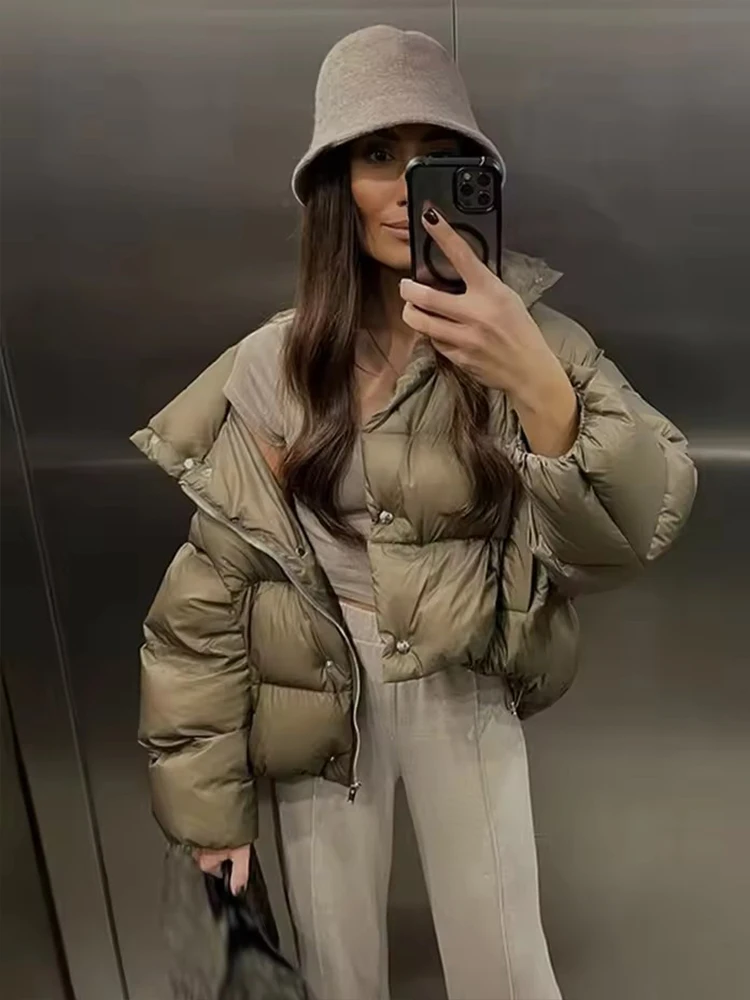 Women's Winter Quilted Jacket Coat Stand Collar Short Parka Coats Fashion Warm New Outerwear Female High Street Casual Outfit ﻿