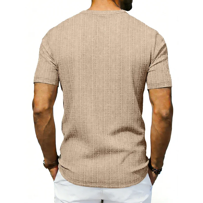 Grenzüberschreitendes, lockeres, atmungsaktives Herren-Sommer-T-Shirt aus Bambus, lässiges Hawaii-Strand-T-Shirt mit V-Ausschnitt und kurzen Ärmeln – Detail 12
