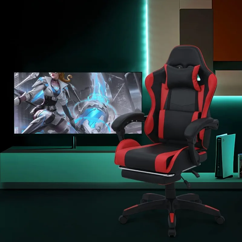 

Gaming Chair with Footrest Headrest & Lumbar Support, Black High Back Ergonomic Video Game Chair Adjustable Height Swivel