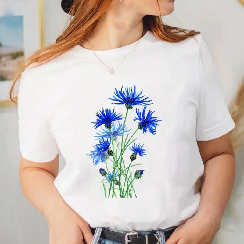 

Женская Цветочная футболка, модная Новая Стильная Милая футболка с коротким рукавом, женский топ с мультяшным рисунком, Женская трендовая футболка с графическим рисунком, одежда