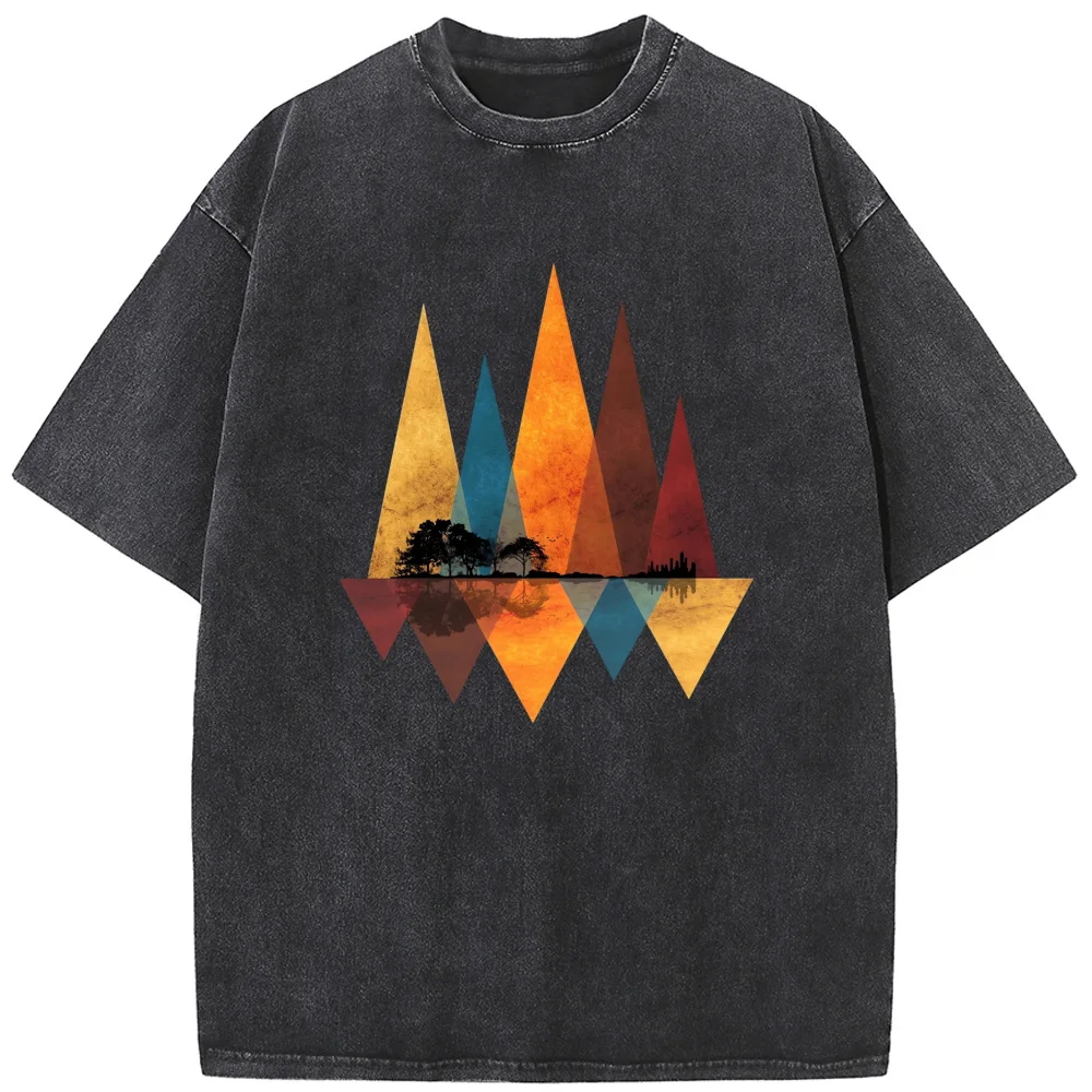 

Mountain Forest Deeply Wild Men Washed T-Shirt Cotton 230g Summer Loose Casual Bleached Tshirt Novelty Fashion Bleach T shirt