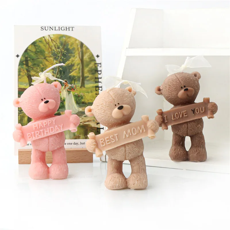 3D Cute Teddy Bear Candle Mold Mold DIY Animal Gypsum Epoxy Resin Handmade Soap Animal Mould Holiday Party Gifts Home Decor