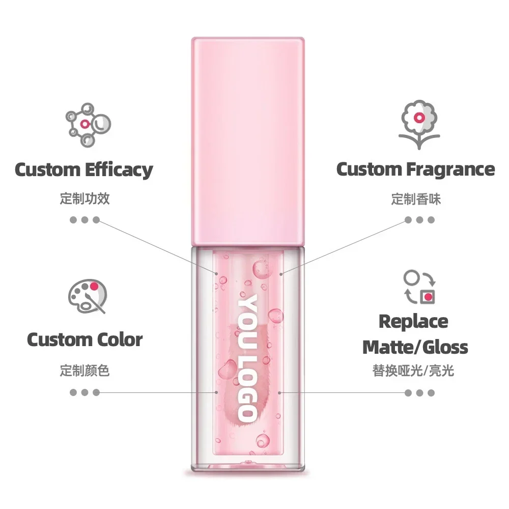 Private Label Clear Lipgloss Full Color Makeup Plumping Lip Oil Moisturizing Waterproof Lasting Lip Gloss Cosmetics Custom Bulk 5