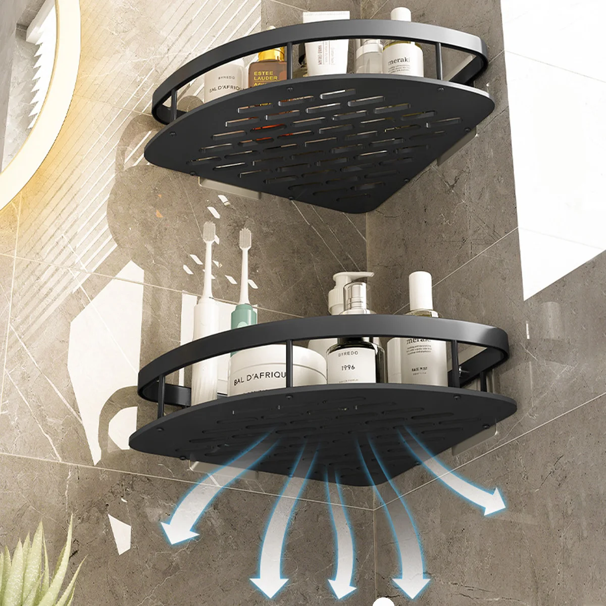 Shower shelf Bathroom Shelf Kitchen Storage Organizer Aluminum Alloy Shower Shelf Bathroom Accessories No Drilling Wall
