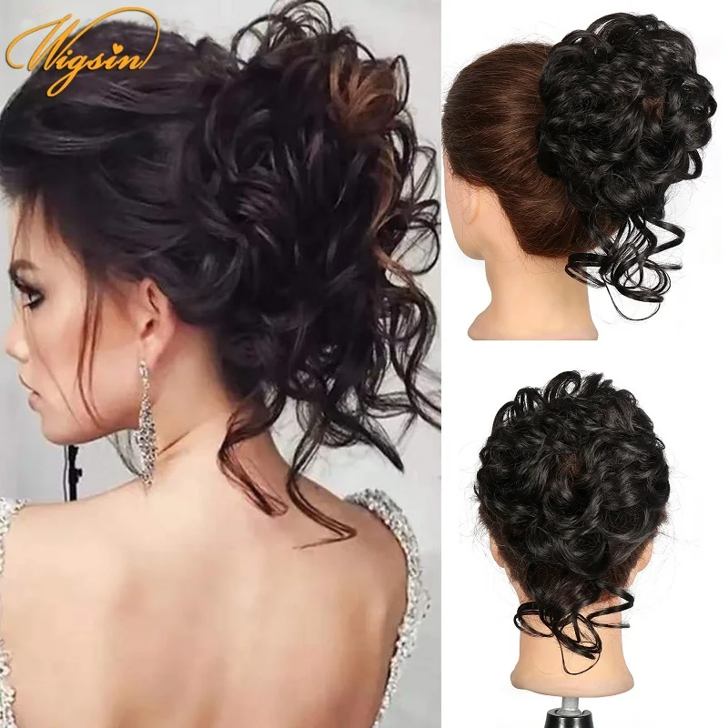 

WIGSIN Curly Donut Chignon With Elastic Band Synthetic Scrunchies Messy Hair Bun Updo Hairpieces Extensions for Women