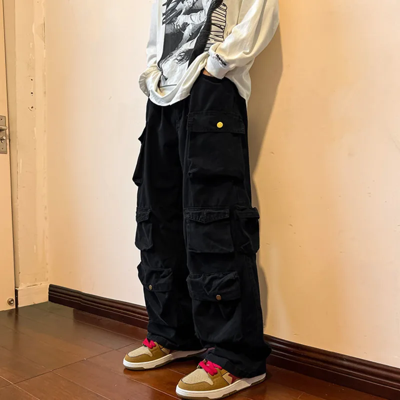 FEWQ Y2k Men's Cargo Pants Multi Pocket Male Hiphop Overalls High Street Safari Style Trousers 2023 Summer New Streetwear 24A562 images - 6