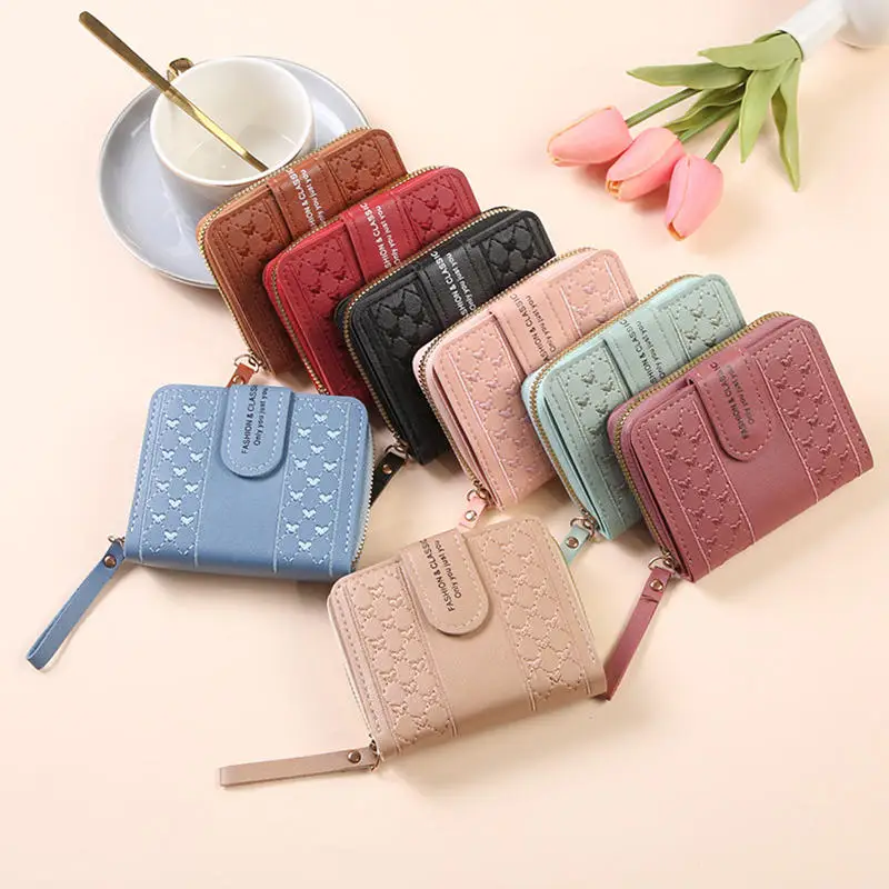Petit Porte-Monnaie Portefeuille À Fermeture Éclair En Cuir Pu Mini Sac - 5
