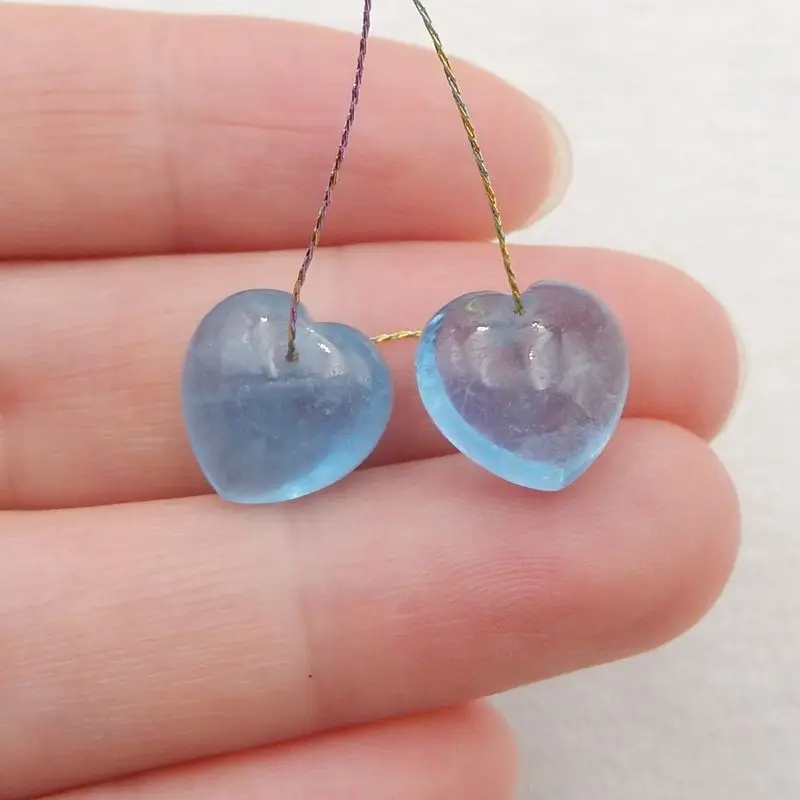 Semiprecious Natural Stone Blue Aquamarine Heart Shape Earring Bead Accessories For Women 12x12x7mm 3g