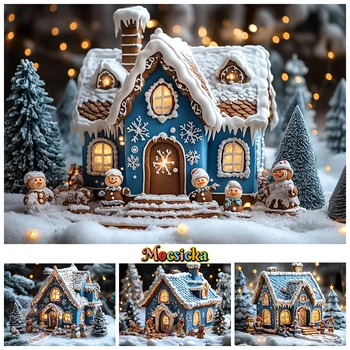 Christmas Home Photography Background Blue House Children Baby Christmas Tree Birthday Backdrop Shooting Props Decoration Studio