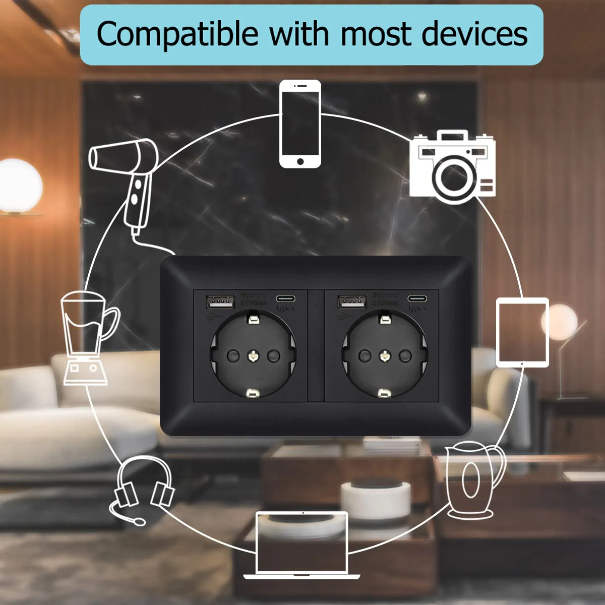 prise eu eiomr avec port de charge usb panneau pc ignifuge incurve noir prise simple mm et prise double mm 04