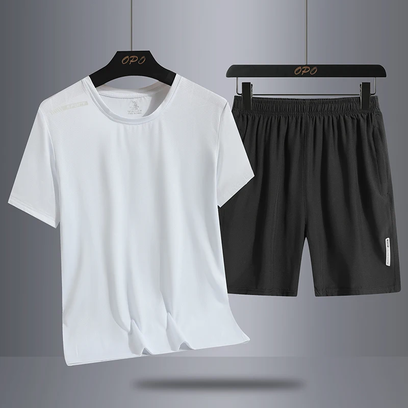 Casual 2024 Breathable Summer T Shirt + Shorts for Men Set Two Piece Tracksuit Hip Hop Streetwear Running Sport Clothes Oversize 2