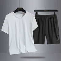 Casual 2024 Breathable Summer T Shirt + Shorts for Men Set Two Piece Tracksuit Hip Hop Streetwear Running Sport Clothes Oversize 2