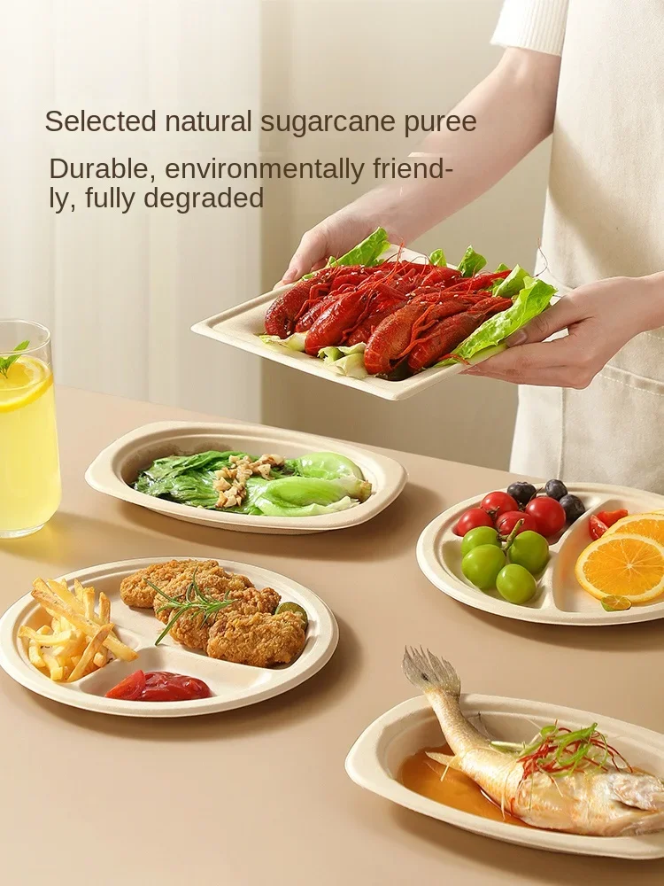 COOKER KING Disposable Service Plate Paper Pallet Thickened Environmental Protection Tableware Paper Plate Bowl Three-Grid Disc