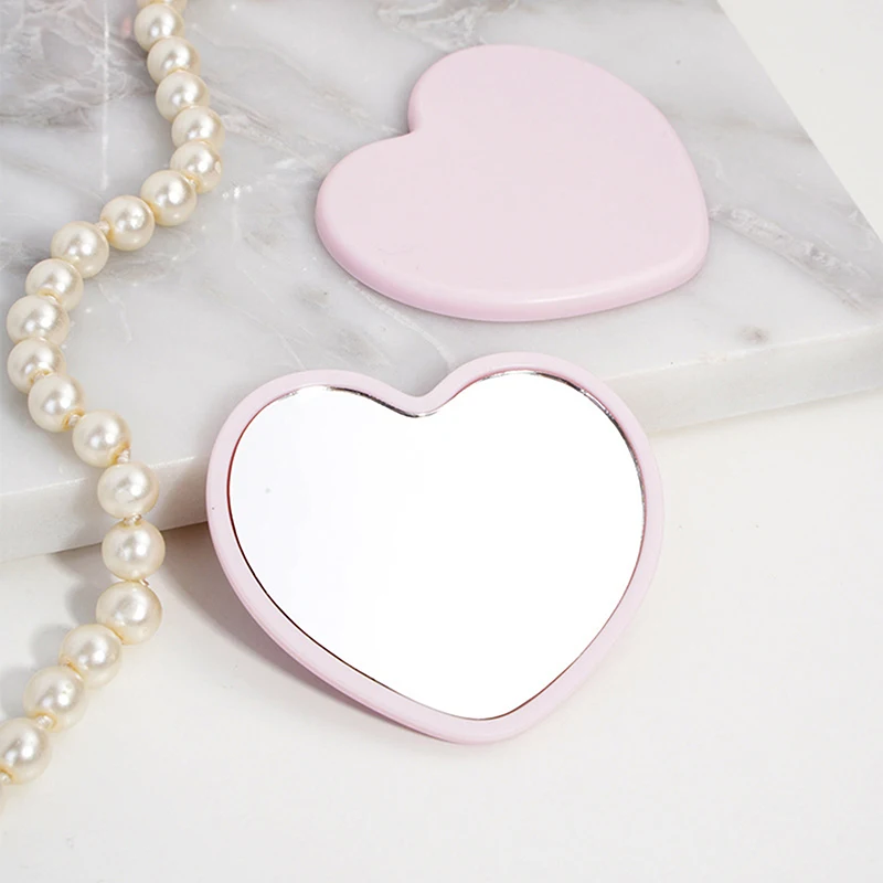 Espejo de mano con forma de amor, práctico PVC, alta definición, bonito espejo de maquillaje, regalo para llevar de viaje