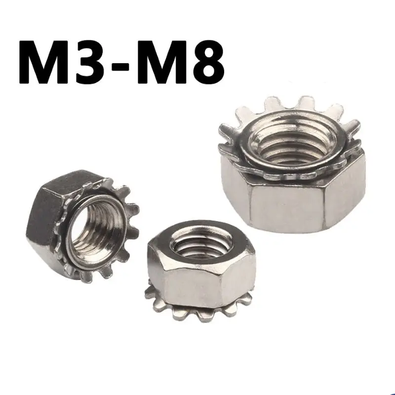 304 스테인레스 스틸 K 너트, 톱니 너트 K 캡 멀티 톱니 육각 너트 M3 M4 M5 M6 M8