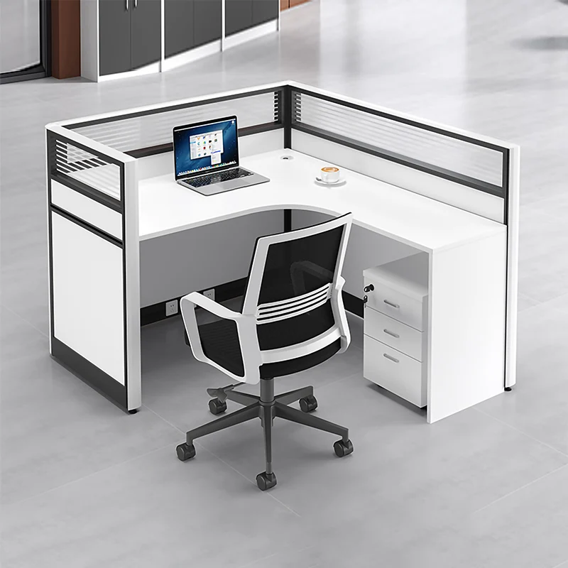 Modern Design L Shape Cubicle Computer Workstation Partitions 4 Person Office Staff Table Office Desk