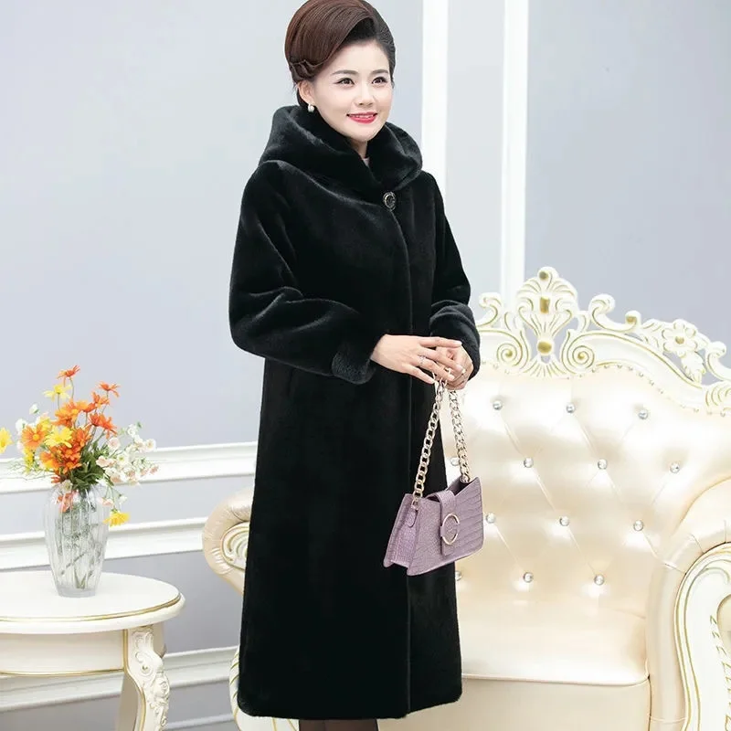 Mink Fur Coat Female Long Whole Mink Autumn And Winter Thicken Mink Fur Mink Velvet Mid-Elderly Mother Velvet Faux Fur Coat 6XL