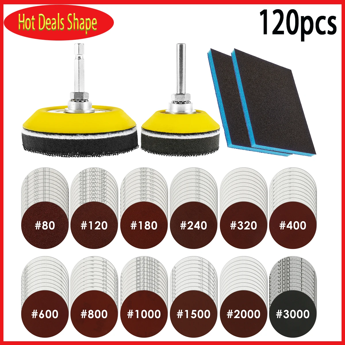 120PCSRoundSandpaper3Inches803000MixedGritPolishingSandpaperforDrillGrinderRotary