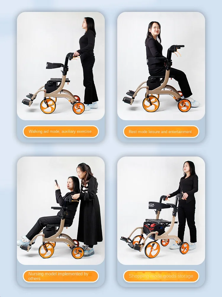Elderly wheelchair shopping cart four wheeled scooter lightweight folding disability walker assisted walking cart mobility aids 4