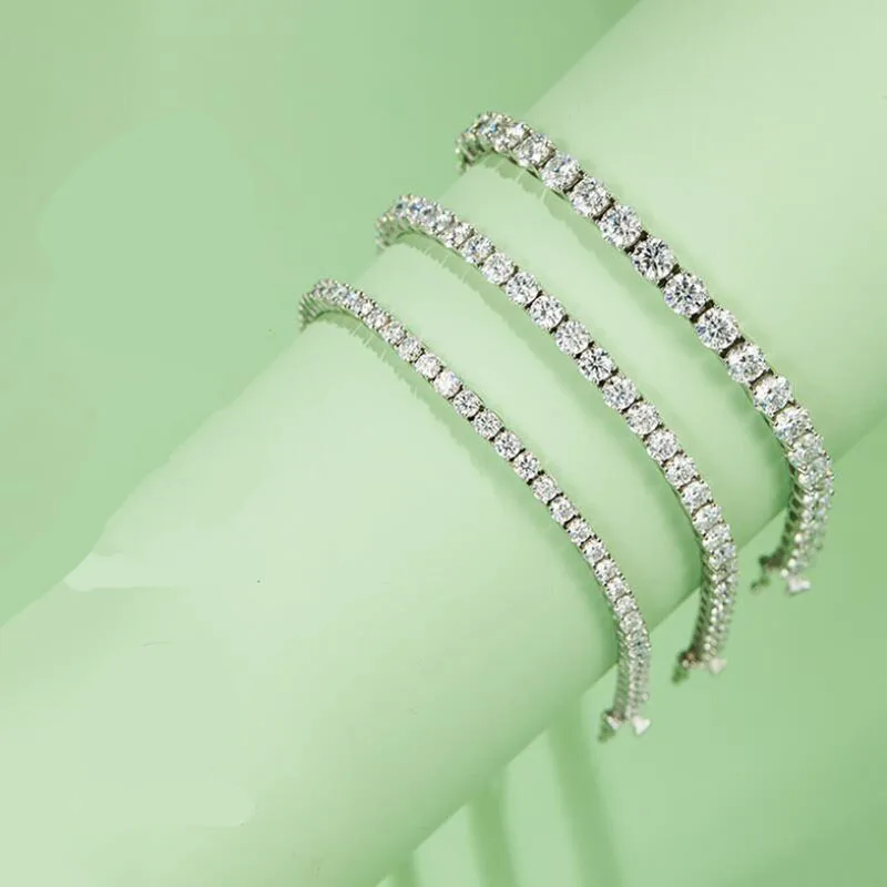 도매 Moissanite 테니스 팔찌 목걸이 3mm 4mm 5mm 6.5mm D 컬러 다이아몬드 보석 여성 남성 쥬얼리