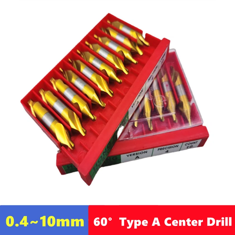 60 ° Typ A Zentrierbohrer 0,4-10 mm W6542 HSS titanbeschichtet, für die Metallbearbeitung, Anfasen, Positionieren, CNC-Drehmaschinenbohrer