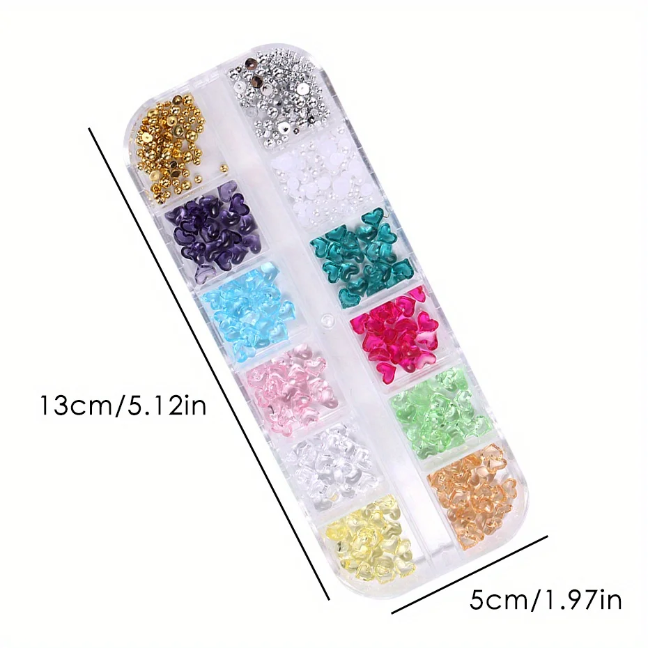 12 Gitter Herzform Nail Art Charms Transparent Liebe Herz Harz Schmuck Perle Halbe Perle Valentinstag Dekor Maniküre Strass – Detail 9