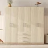 Large Wardrobe Closet 6 Doors, 70.9" W Wooden Wardrobe Cabinet with Big Drawers, Bedroom Armoire Dresser Wardrobe Clothes Organi 1