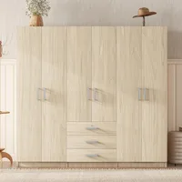 Large Wardrobe Closet 6 Doors, 70.9" W Wooden Wardrobe Cabinet with Big Drawers, Bedroom Armoire Dresser Wardrobe Clothes Organi 1