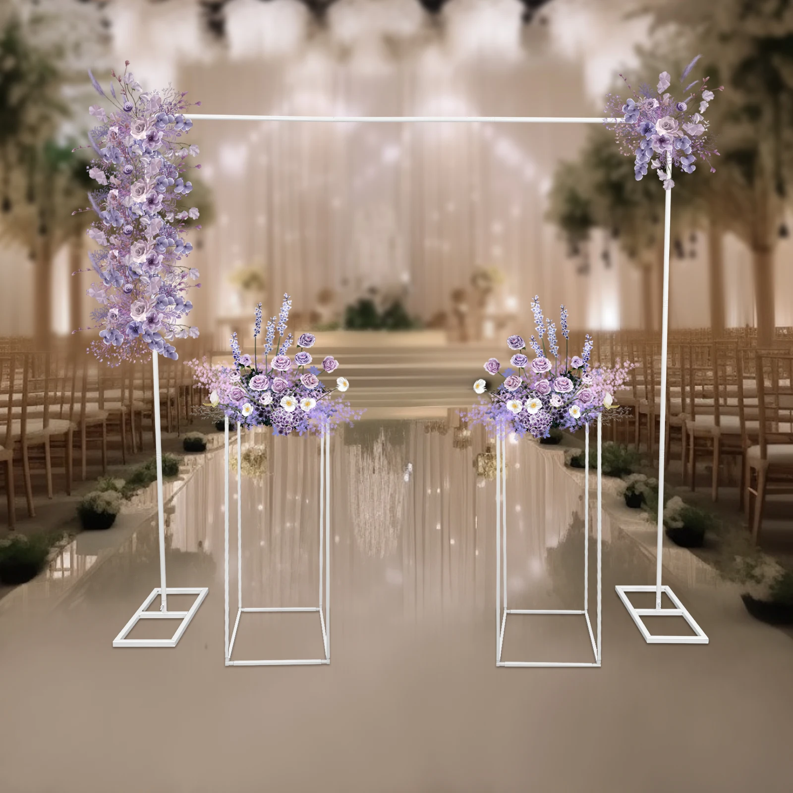 1 of Ballon Arch 2M Stand and 2 of Flower 80cm Stands Set, 3pcs Backdrop Frame for Wedding Party Ceremony Indoor Outdoor Decor P