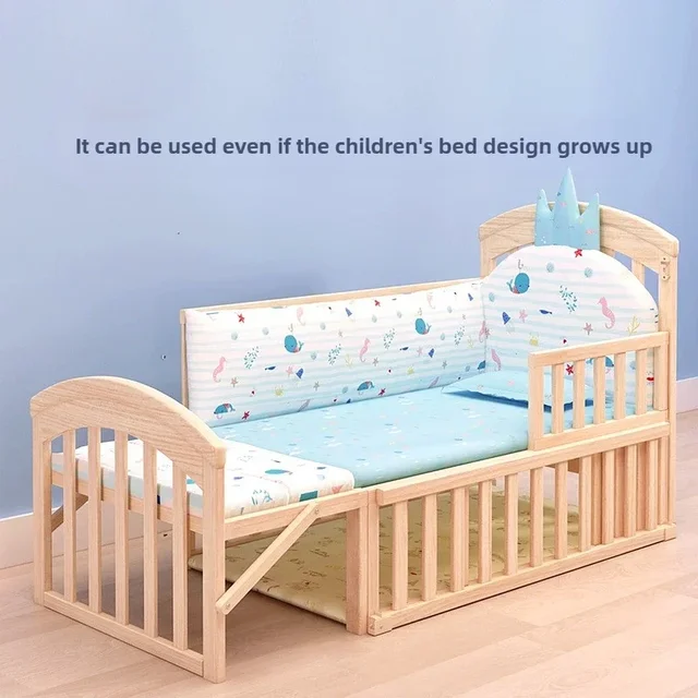 2025 New Height-adjustable Solid Wood Crib, Removable, with Diaper Changing Table and Mosquito Net, Multifunctional Crib 4