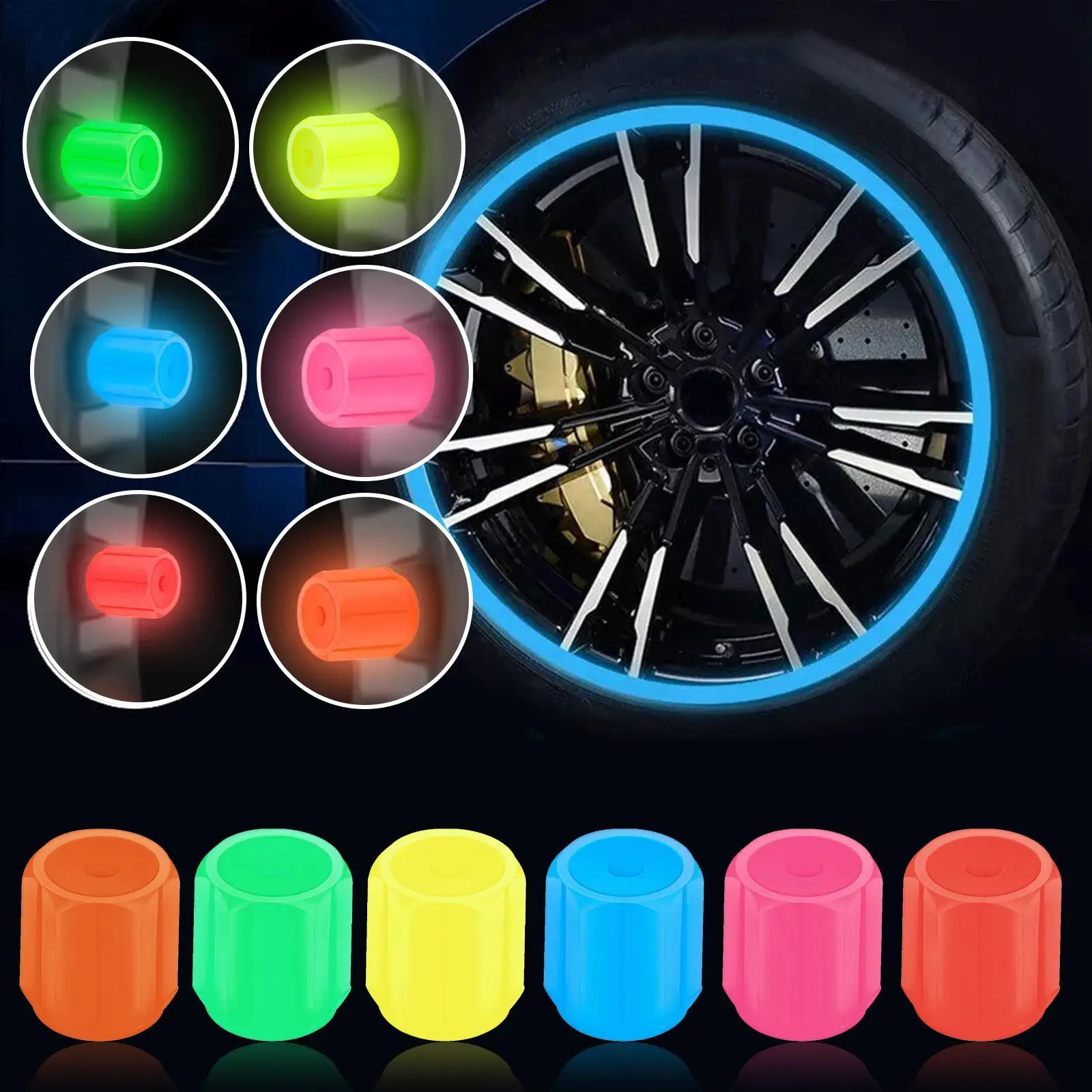 4pcs Car Motorcycle Glowing Valve Cover Luminous Tire Valve Caps Car