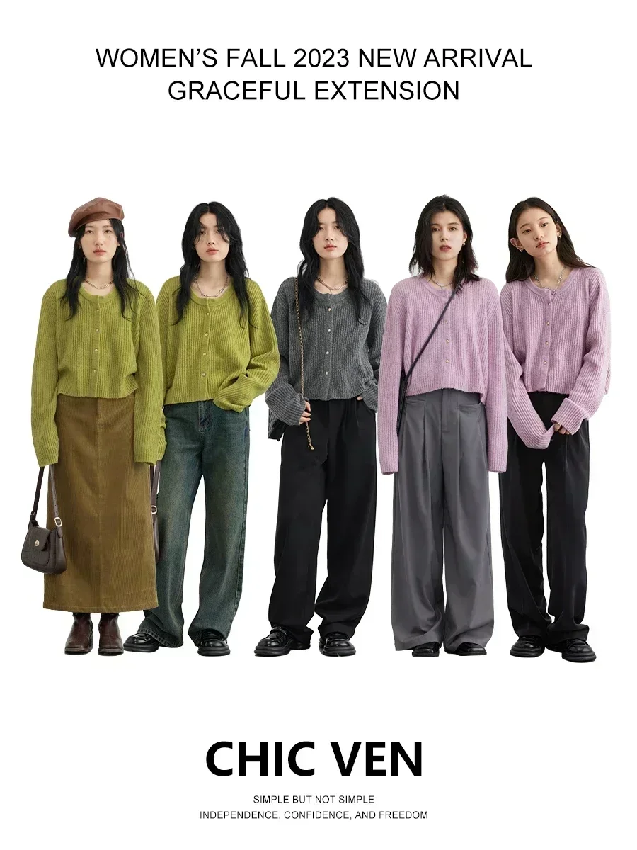 CHIC VEN 여성용 솔리드 싱글 브레스트 스웨터, 긴팔 O넥 니트 가디건, 부드러운 여성 점퍼, 가을 용수철, 2023