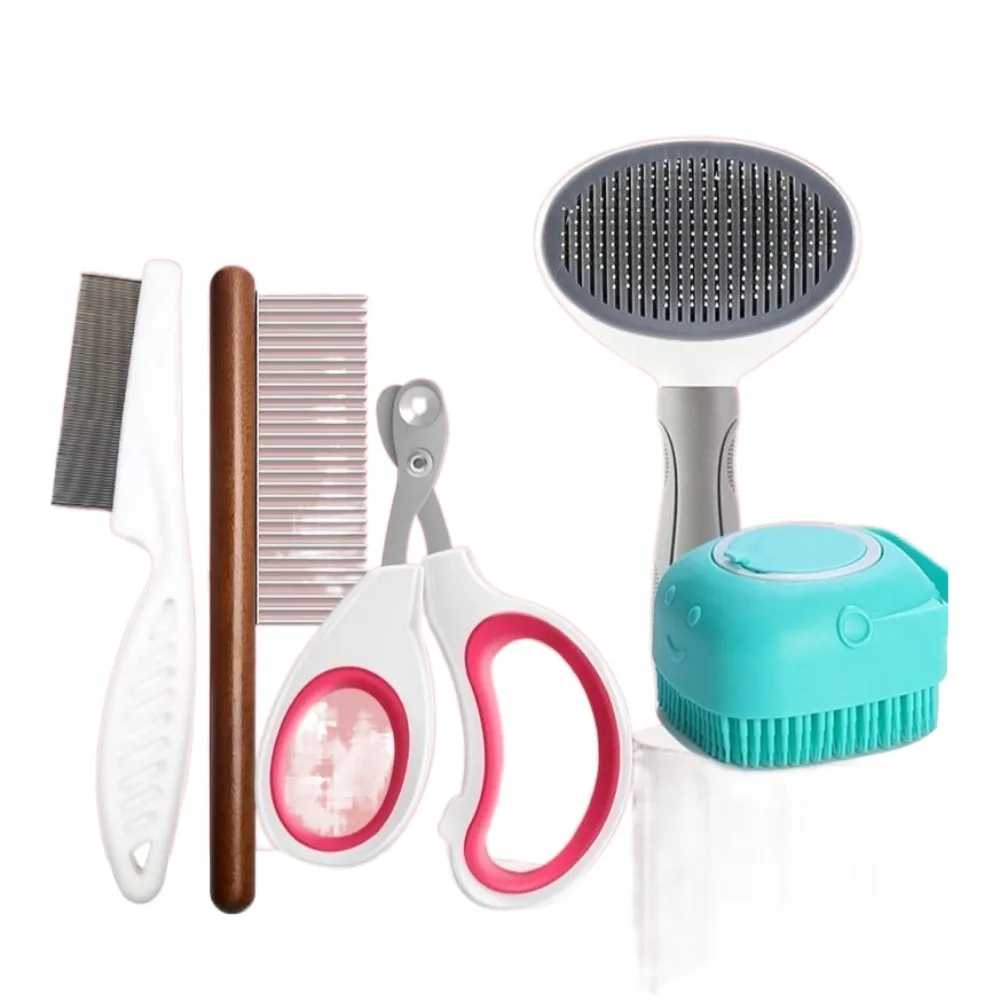 Practical Cleaning Brush Comb Nail Clippers Set Reusable Portable Flea Comb Non-slip Silicone Pet Cleaning Tool