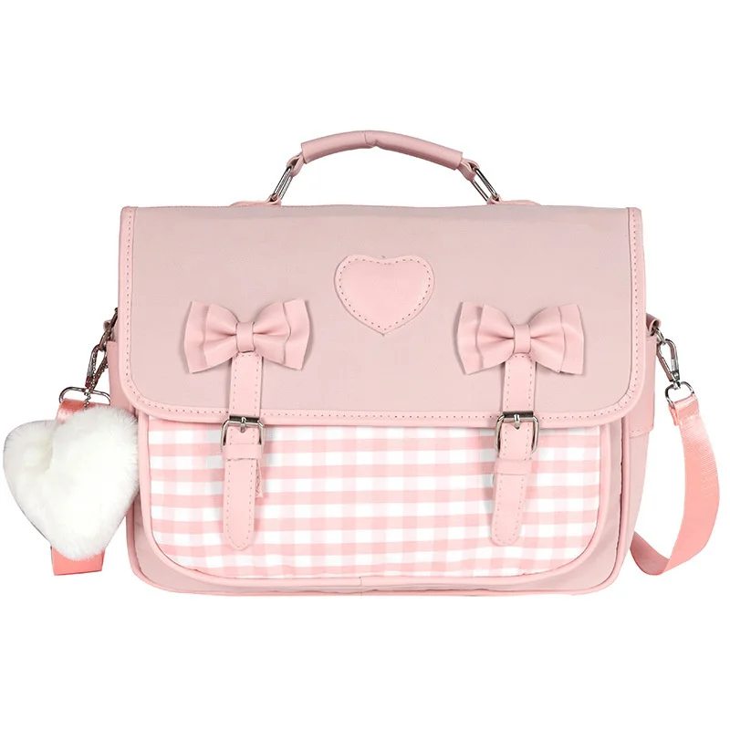 Japanese Backpack Bow Messenger Bag Student Checkerboard  Shoulder Bag For Teenagers Girls Backpack 5